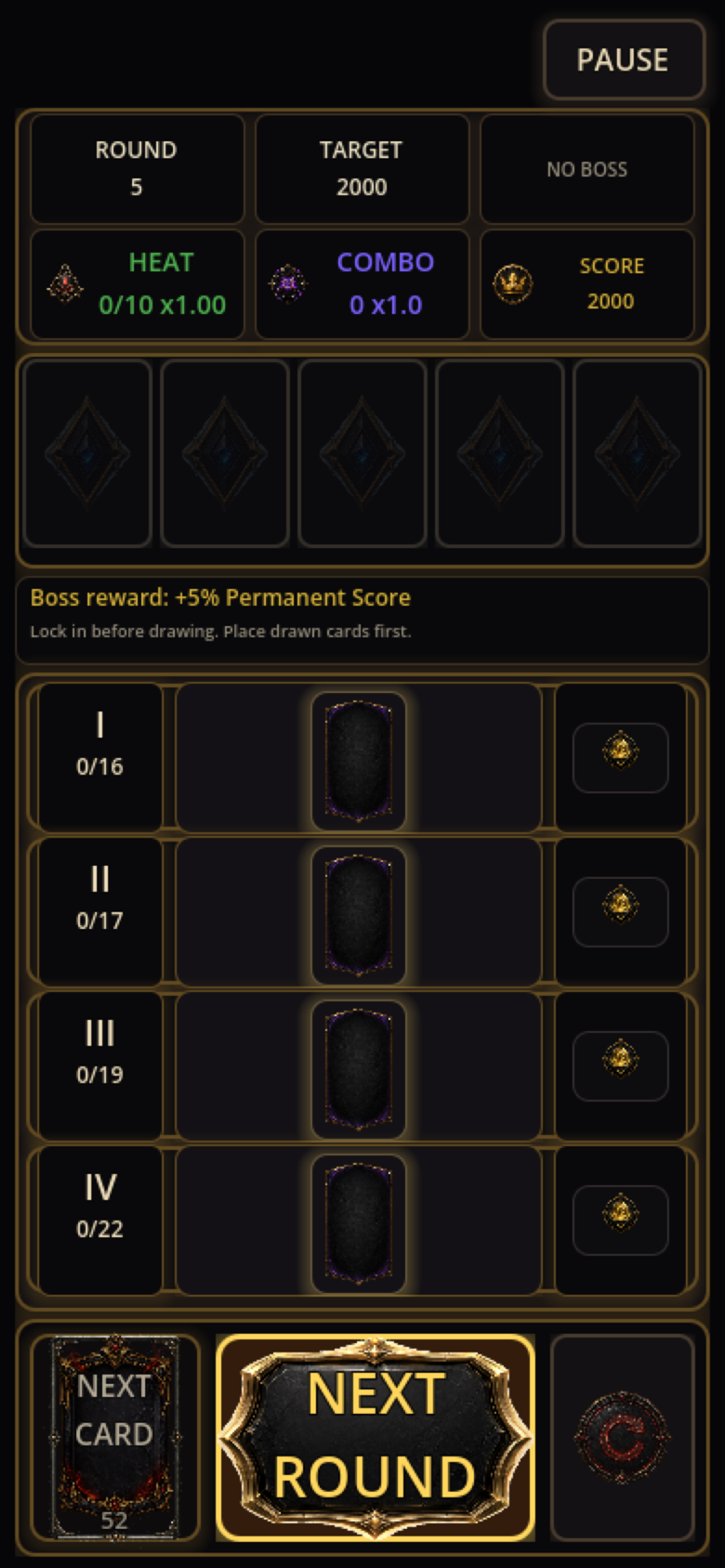 Round cleared, with the Next Round button ready